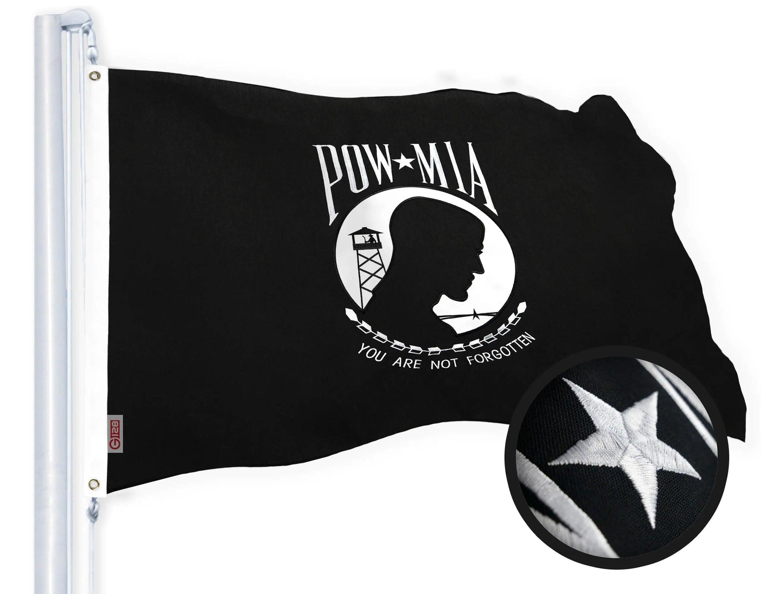 G128 POW MIA Flag Embroidered 2.5x4 FT Spun Polyester G128