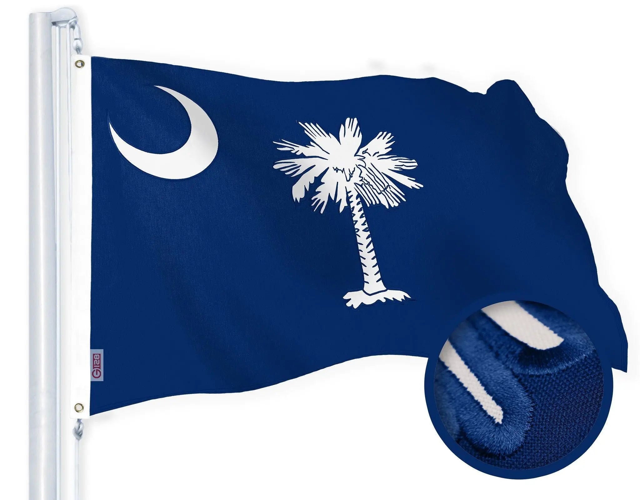 G128 South Carolina State Flag | 1x1.5 Ft | StormFlyer Series Embroidered 220GSM Spun Polyester | Embroidered Design, Indoor/Outdoor, Brass Grommets, Heavy Duty, All Weather G128