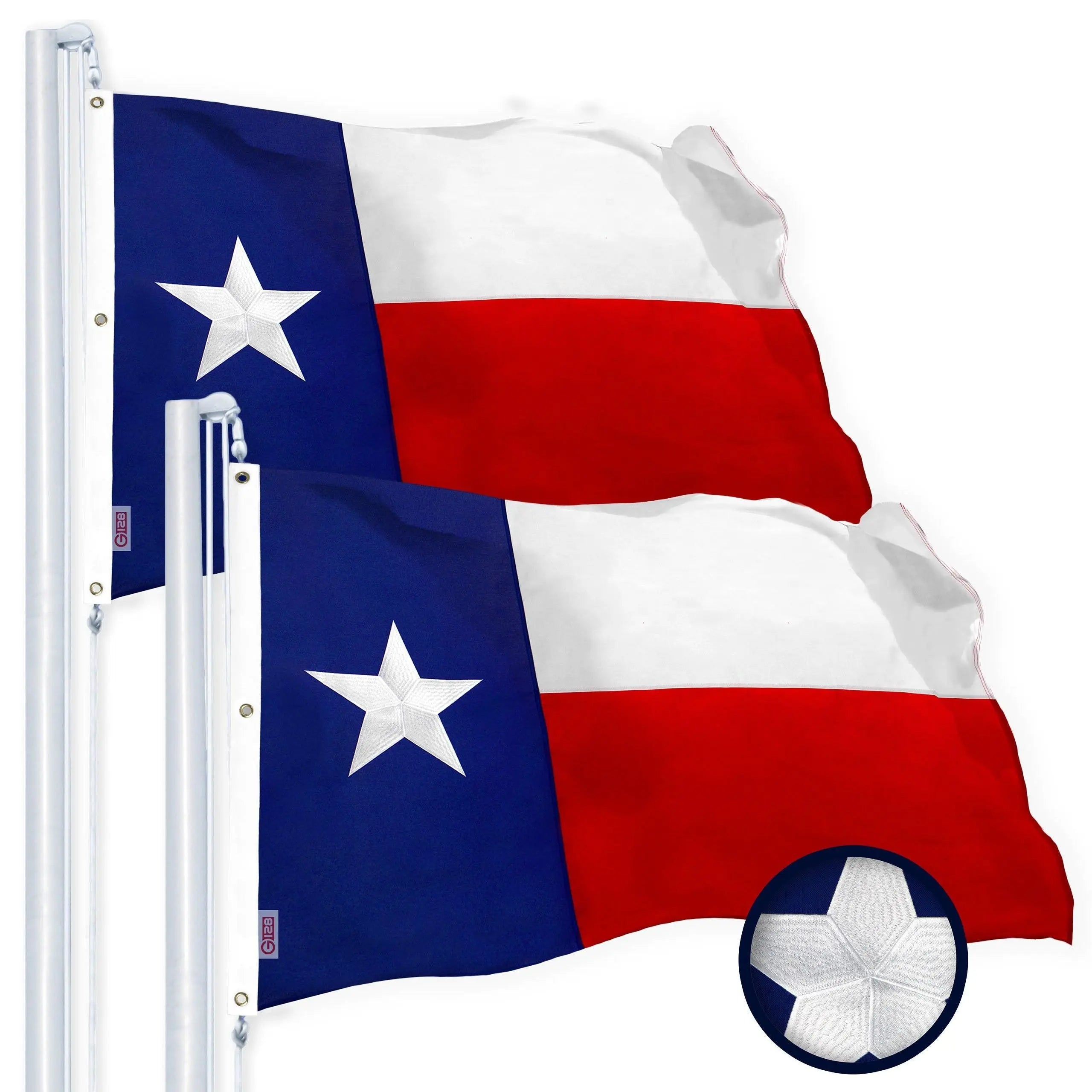 G128 Texas State Flag 6x10 FT 2-Pack Embroidered Stars Sewn Stripes Heavy Duty 220GSM Tough Spun Polyester Quality with Brass Grommets G128