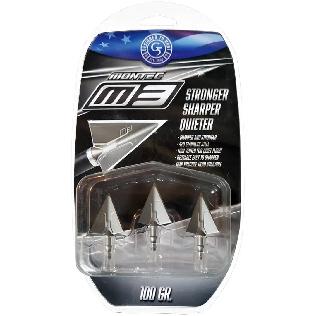 G5 Outdoors Montec M3 Solid Stainless Steel Broadhead - 100 Grain (3-pack) G5OUTDOORS