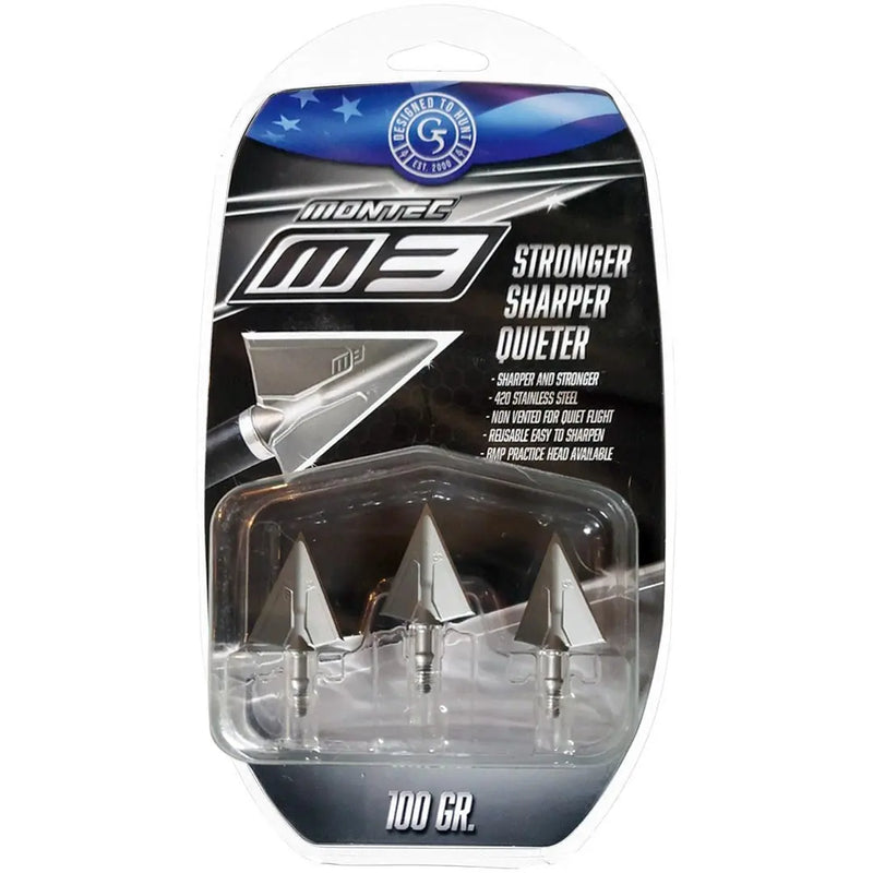 G5 Outdoors Montec M3 Solid Stainless Steel Broadhead - 100 Grain (3-pack) G5OUTDOORS
