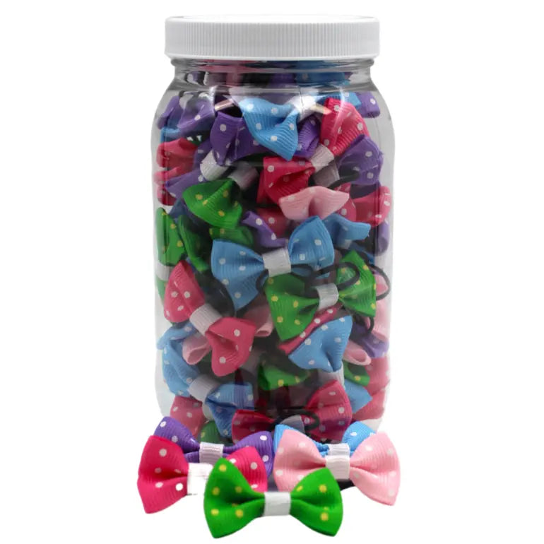 GD101 | 50-100 Groomers Dinky dog / cat bow jar Polka Dot|Pets Ribbons Pets Ribbons