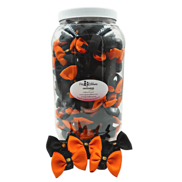 GG109PV | 50-100 2" Halloween Pumpkin Trim Velcro Dog | Cat Bows in a Jar|Pets Ribbons Pets Ribbons