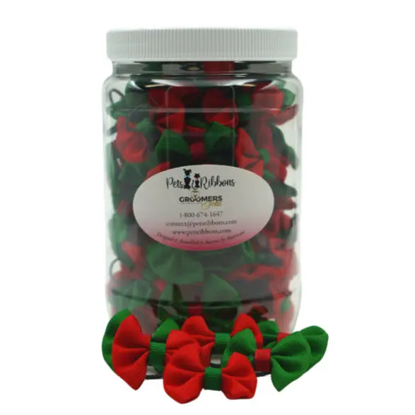 GG110 | Jar of 50-100 1.5" Dog | Cat Bows Christmas Trimmed|Pets Ribbons Pets Ribbons