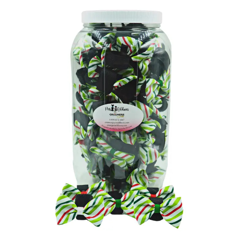 GG110CSV | 50-100 Dog Christmas candy stripe 2"bows on velcro|Pets Ribbons Pets Ribbons