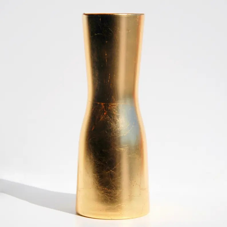 GILT Gilded Glass 12" Hourglass Vase Red Pomegranate Collection