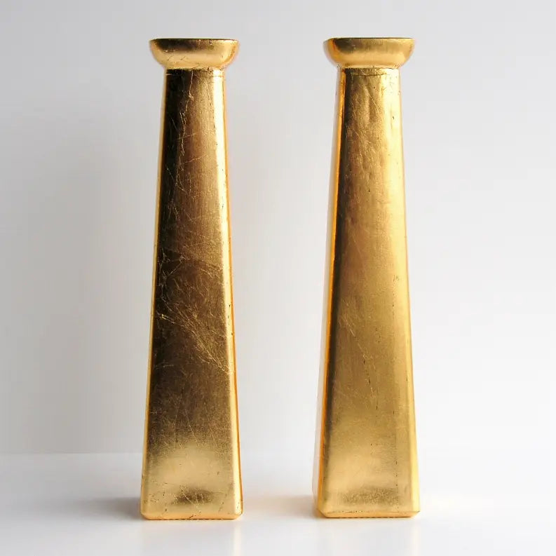 GILT Set/2 Gilded Glass Square Vase Red Pomegranate Collection