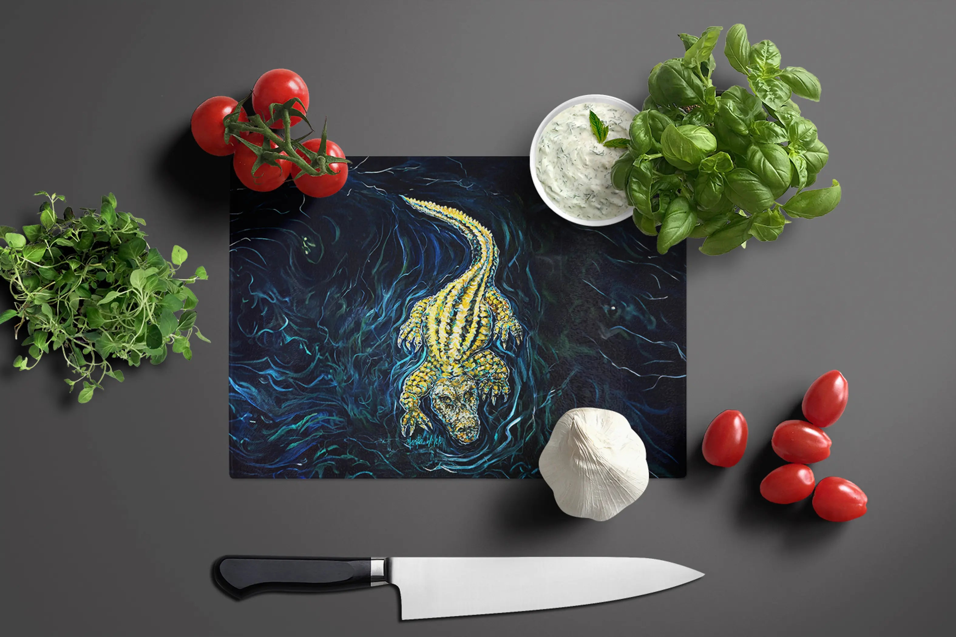 Gator Down Alligator Glass Cutting Board Caroline's Treasures
