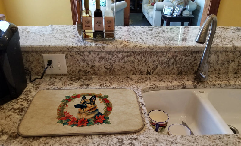 German Shepherd Christmas Flowers Dish Drying Mat Caroline's Treasures