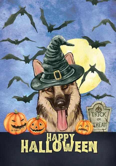 German Shepherd - Hippie Hound Studio Best of Breed Halloween House and Garden Flag Best of Breed