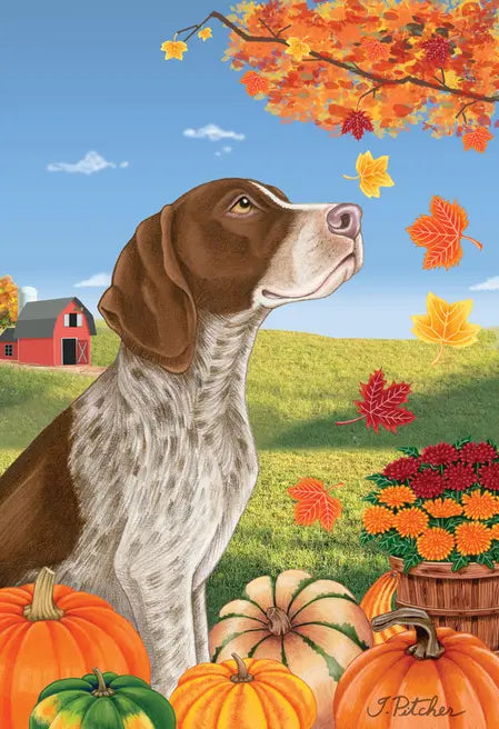 German Shorthair Pointer - Tomoyo Pitcher Autumn Leaves Outdoor Flag Best of Breed