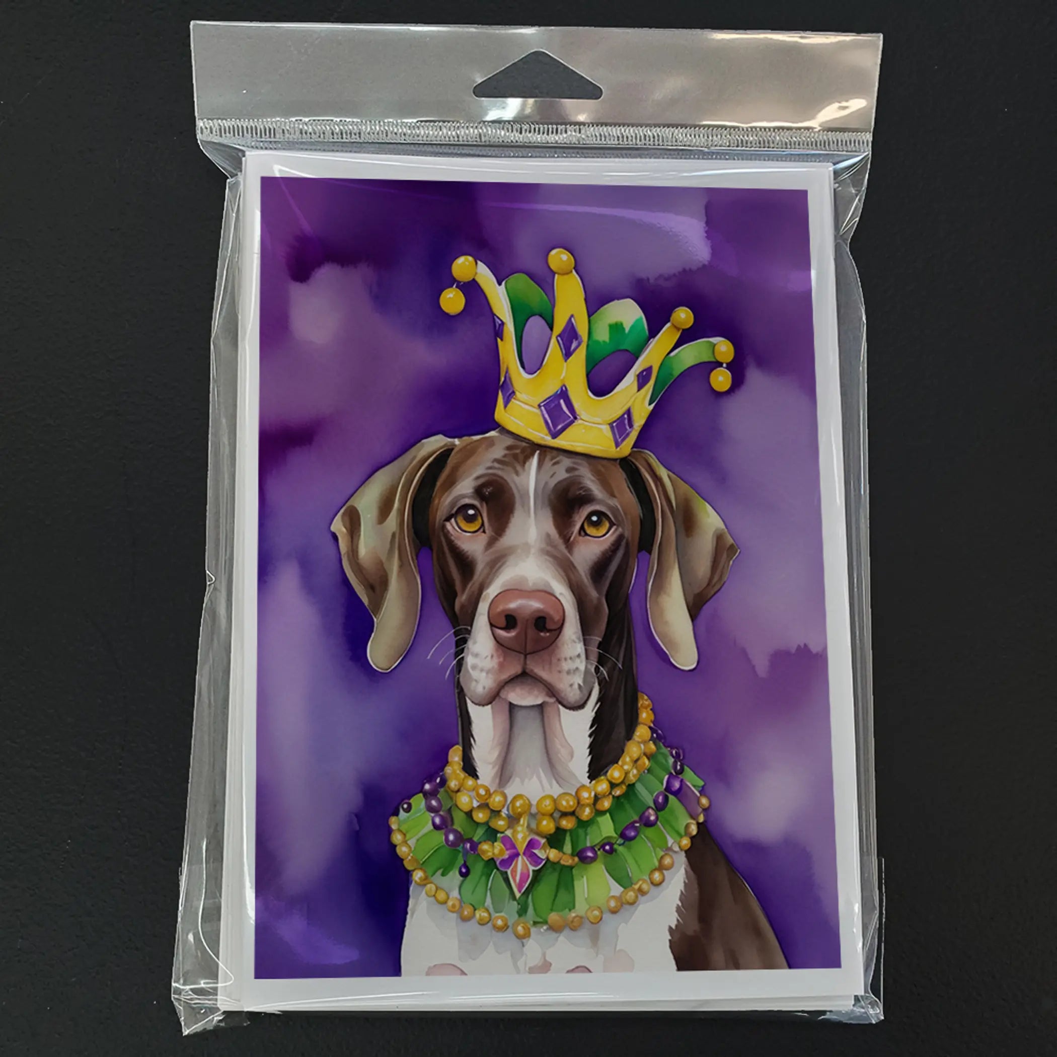 German Shorthaired Pointer King of Mardi Gras Greeting Cards Pack of 8 Caroline's Treasures