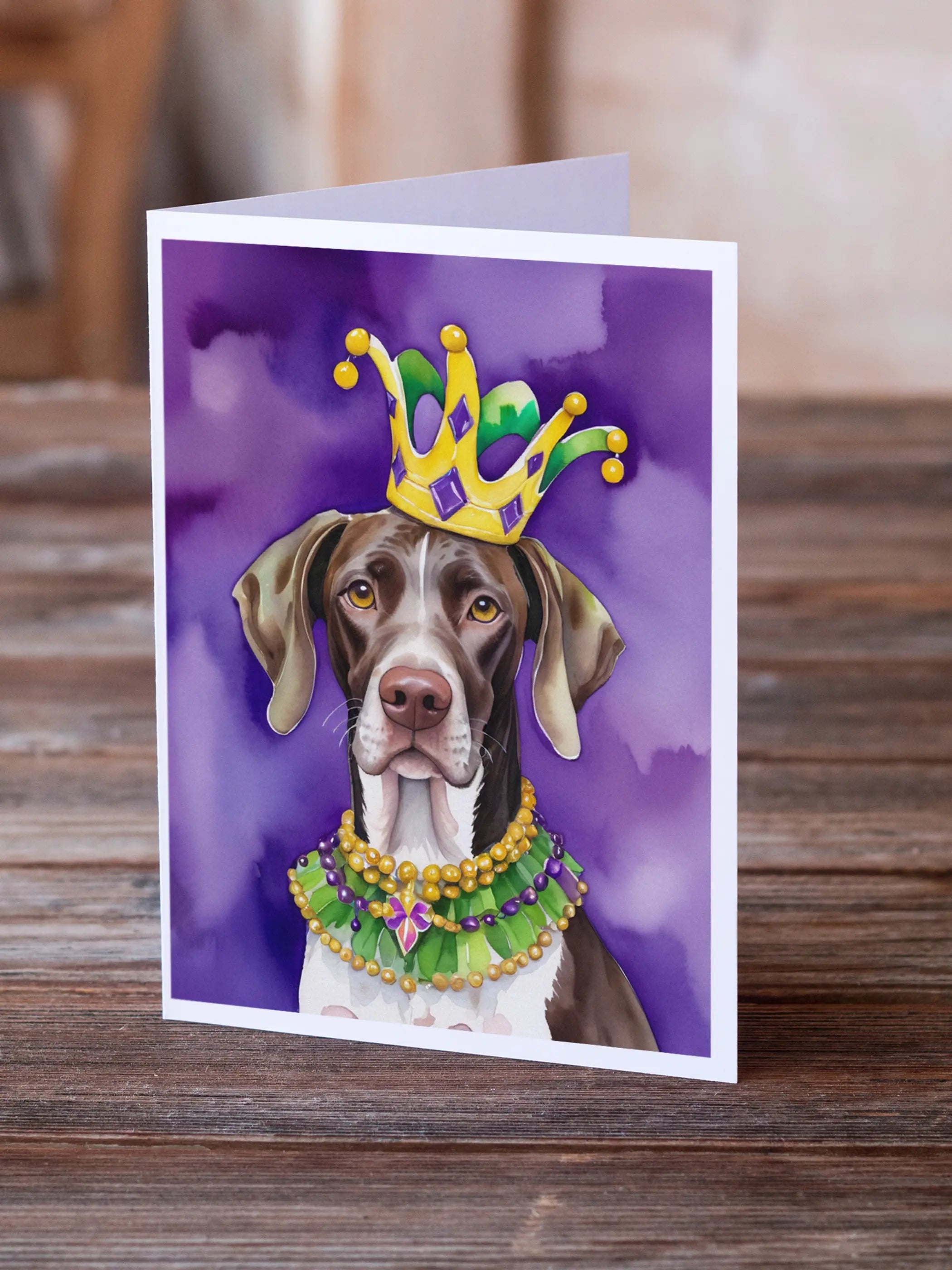 German Shorthaired Pointer King of Mardi Gras Greeting Cards Pack of 8 Caroline's Treasures
