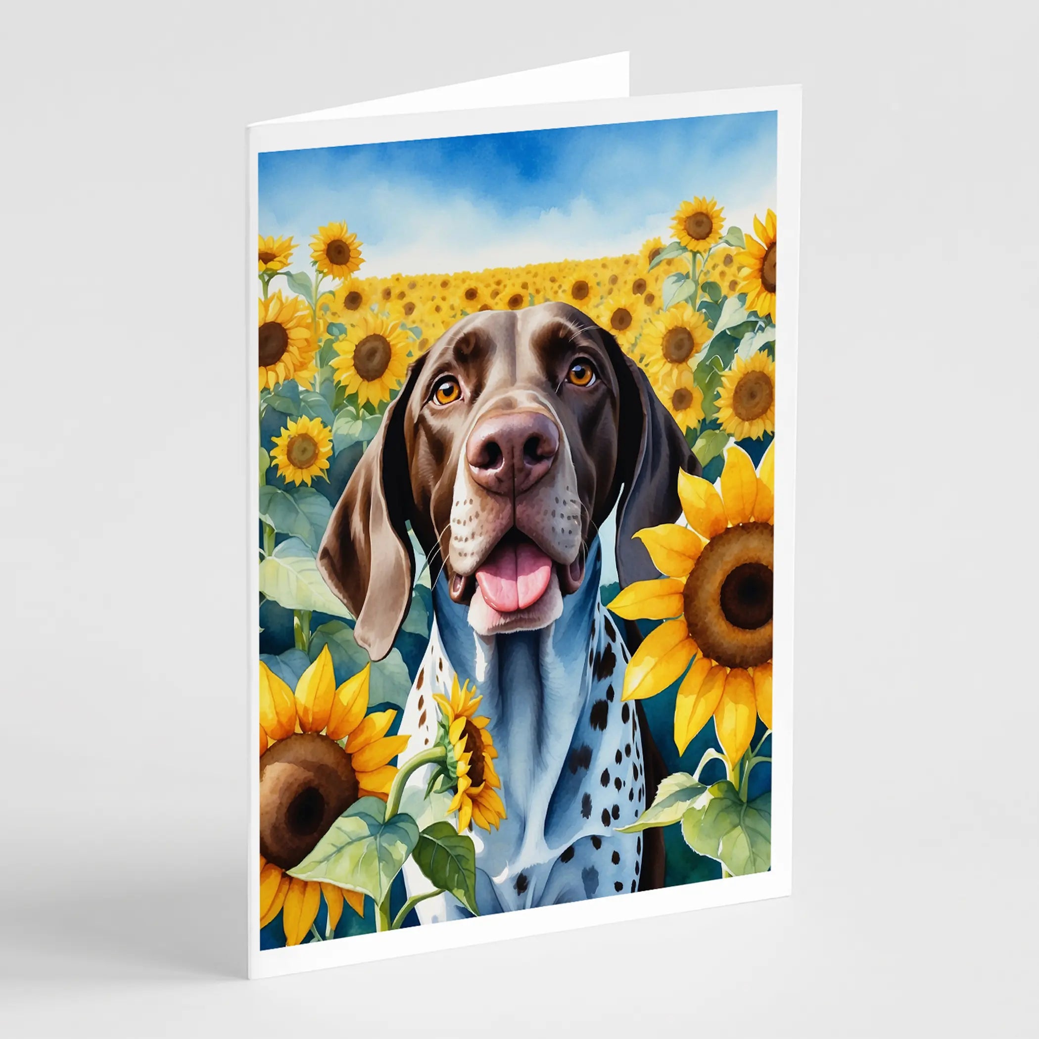 German Shorthaired Pointer in Sunflowers Greeting Cards Pack of 8 Caroline's Treasures