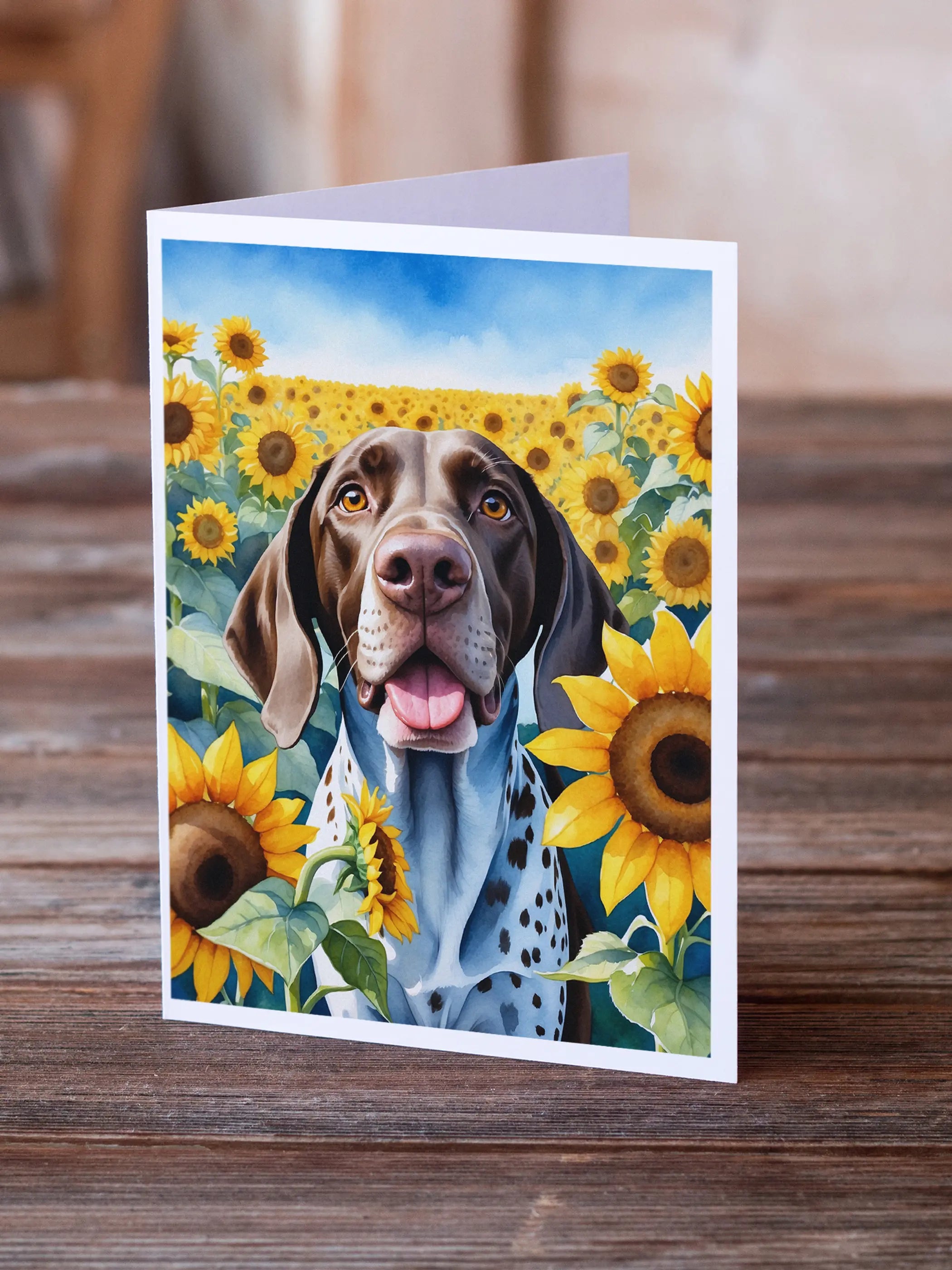 German Shorthaired Pointer in Sunflowers Greeting Cards Pack of 8 Caroline's Treasures