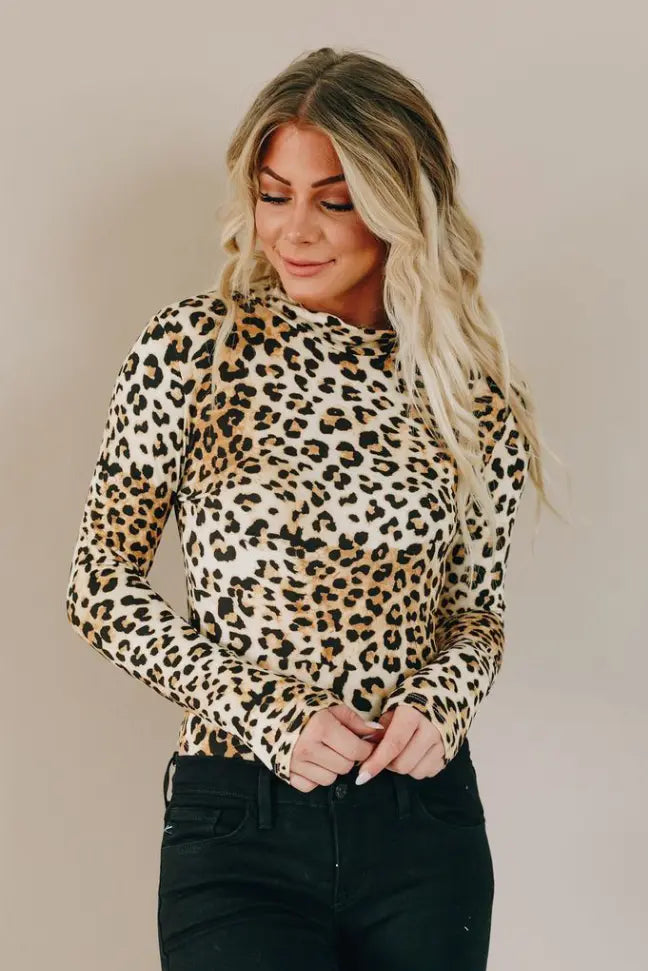 Get Loud Leopard High Neck Bodysuit Stay Warm in Style