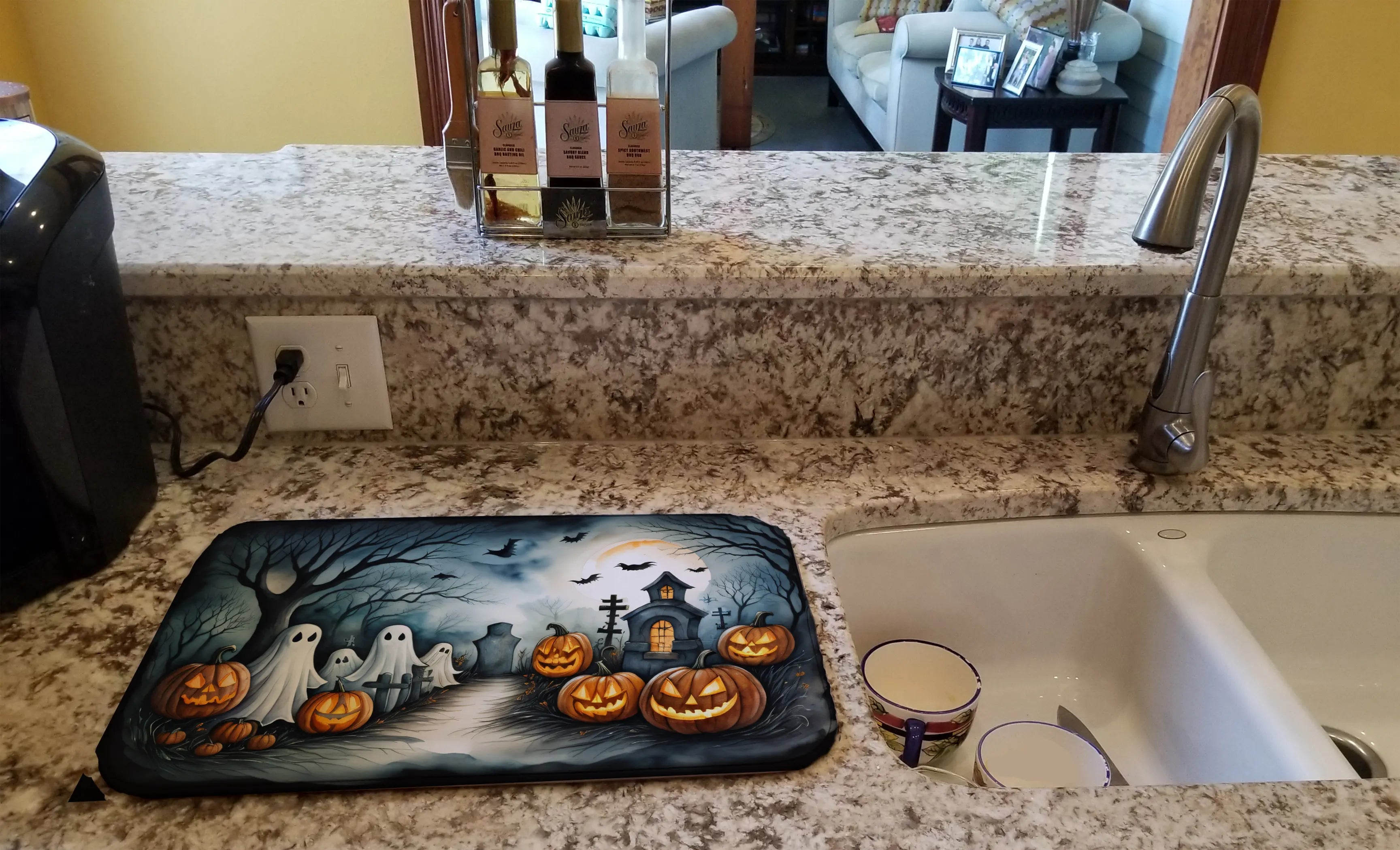 Ghosts Spooky Halloween Dish Drying Mat Caroline's Treasures