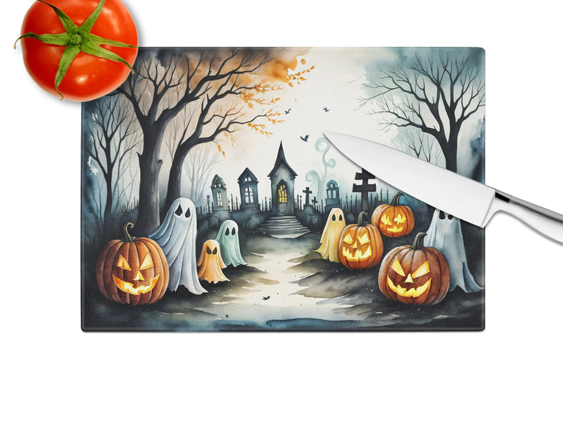 Ghosts Spooky Halloween Glass Cutting Board Caroline's Treasures