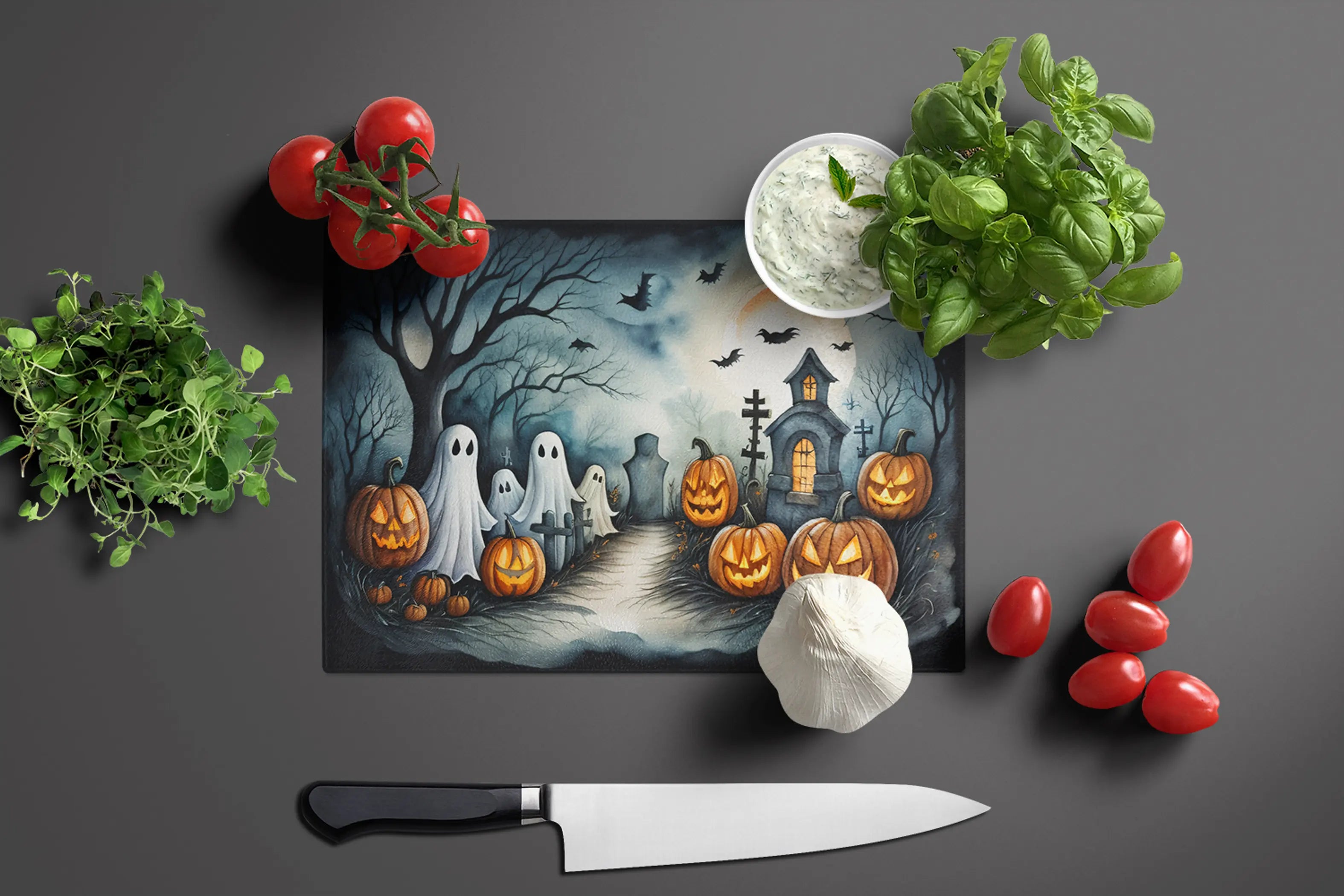 Ghosts Spooky Halloween Glass Cutting Board Caroline's Treasures