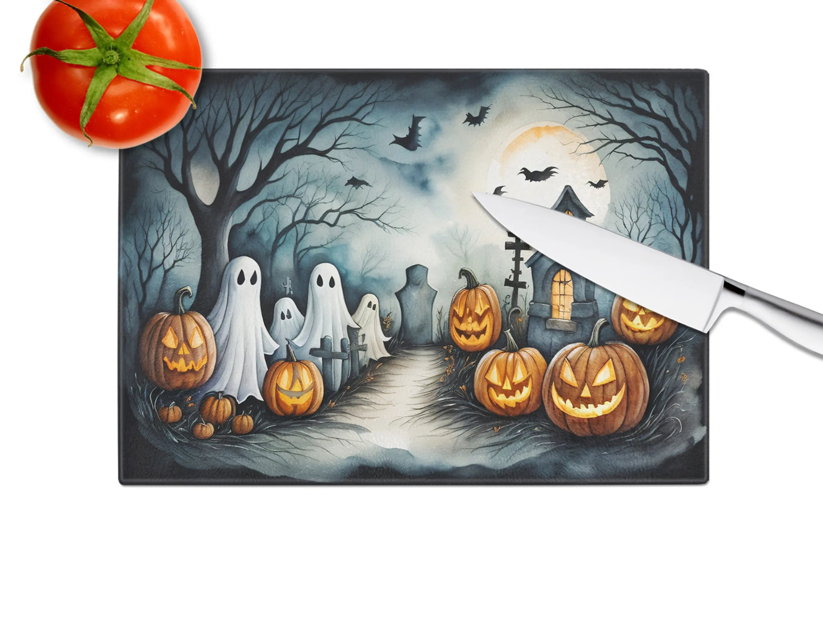 Ghosts Spooky Halloween Glass Cutting Board Caroline's Treasures