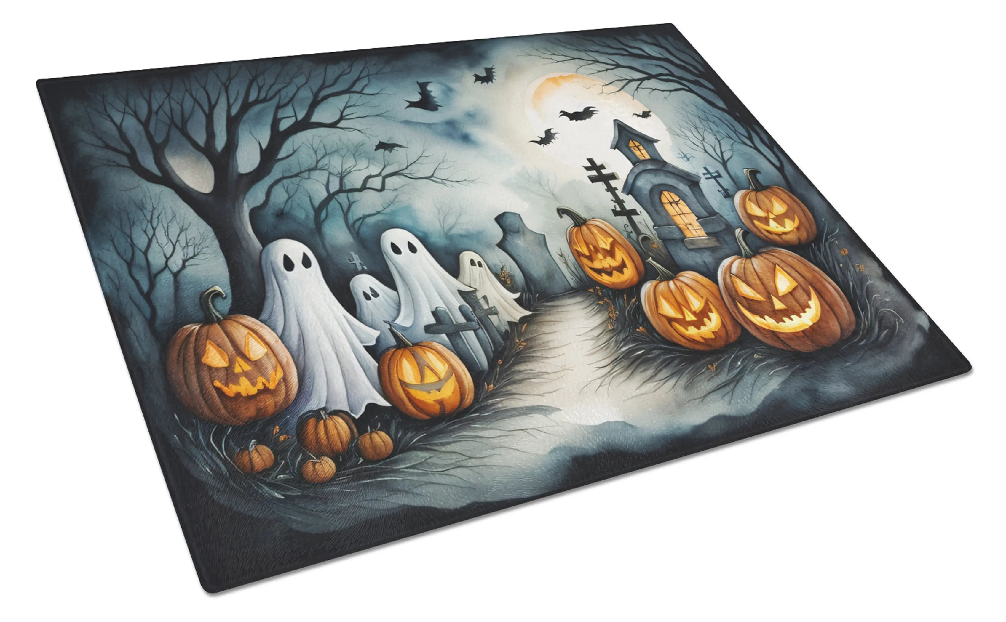 Ghosts Spooky Halloween Glass Cutting Board Caroline's Treasures