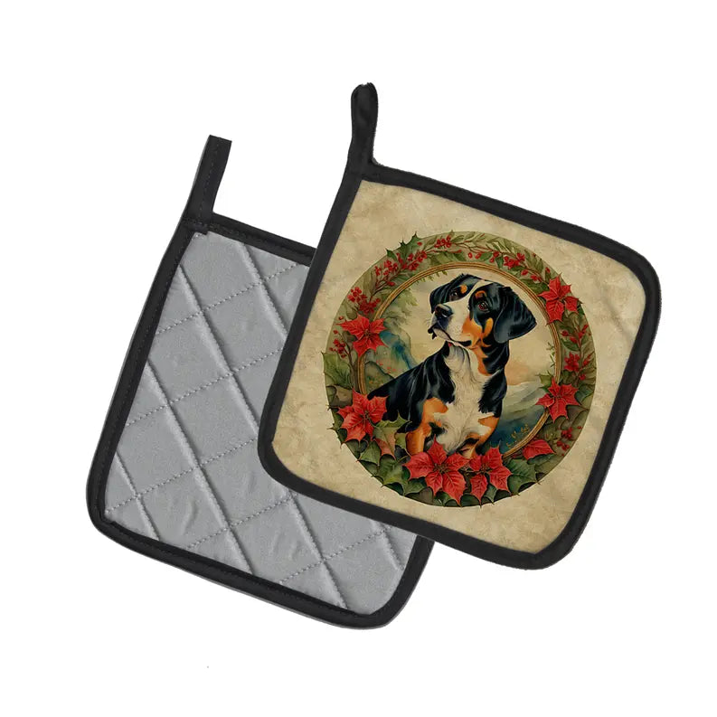 Giant Schnauzer Christmas Flowers Pair of Pot Holders Caroline's Treasures