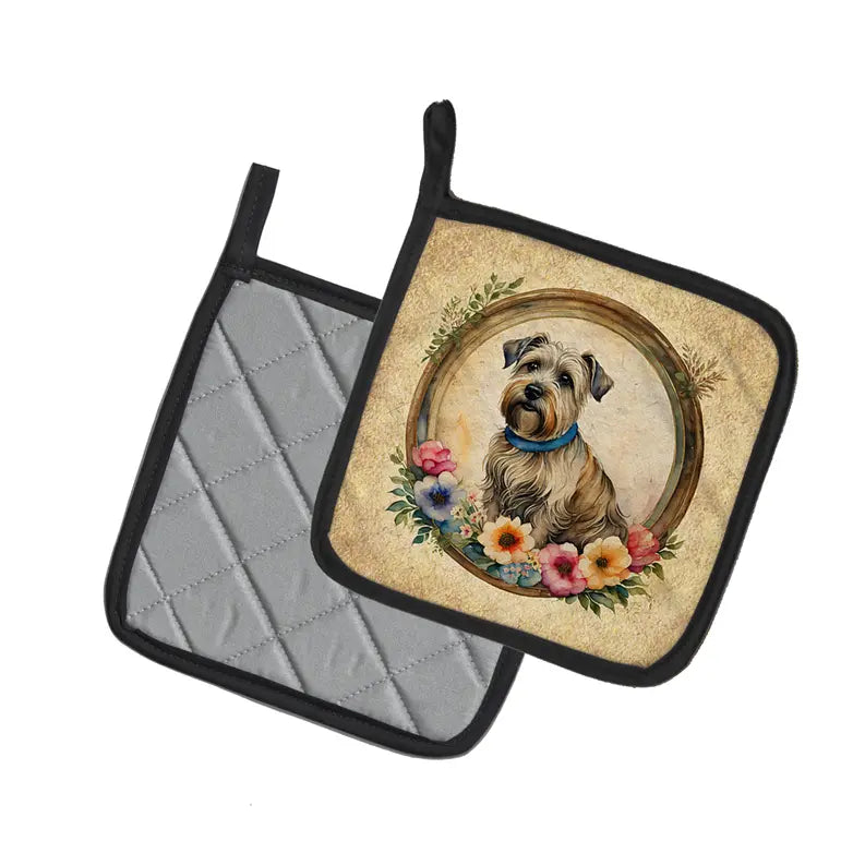 Giant Schnauzer and Flowers Pair of Pot Holders Caroline's Treasures