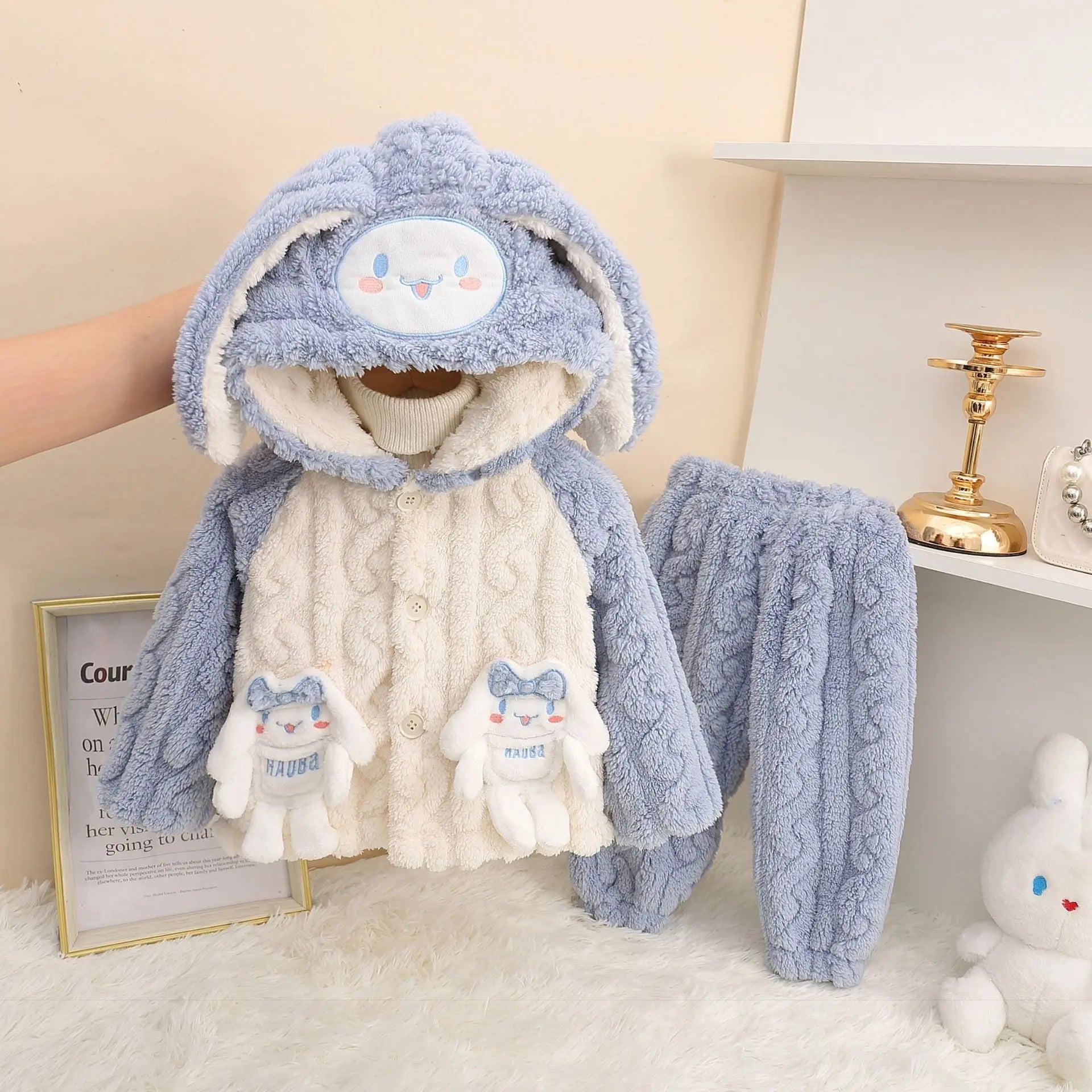 Girls' Home Clothes 2025 Autumn and Winter Baby Girl Coral Velvet Cute Hooded Super Soft Double-Sided Velvet Pajamas Two-Piece Set GreatEagleInc