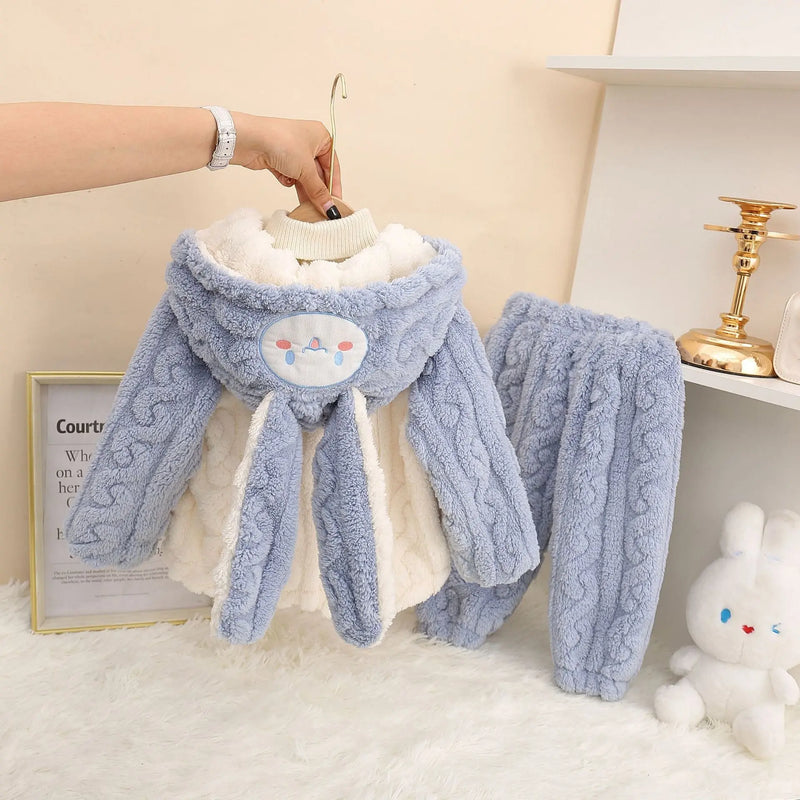 Girls' Home Clothes 2025 Autumn and Winter Baby Girl Coral Velvet Cute Hooded Super Soft Double-Sided Velvet Pajamas Two-Piece Set GreatEagleInc