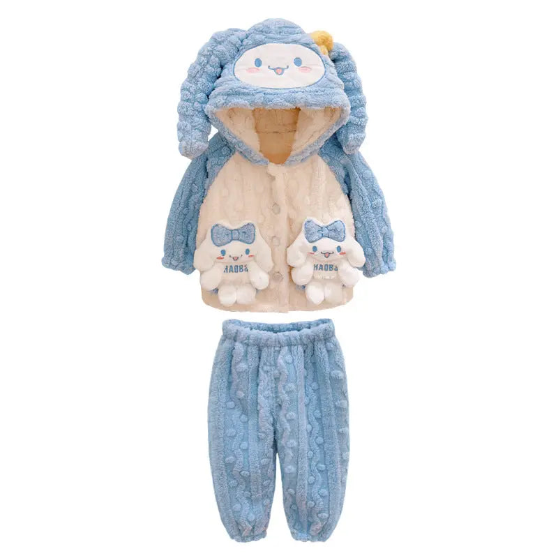 Girls' Home Clothes 2025 Autumn and Winter Baby Girl Coral Velvet Cute Hooded Super Soft Double-Sided Velvet Pajamas Two-Piece Set GreatEagleInc