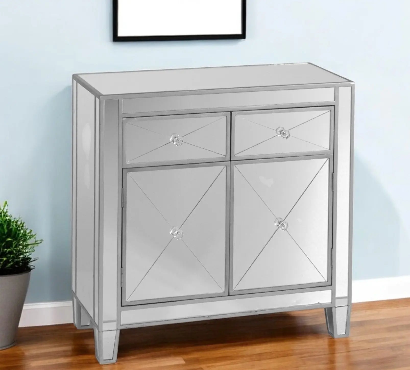 Glamorous Mirrored Bling Two Door Storage Accent Cabinet Homeroots Kitchen & Dining