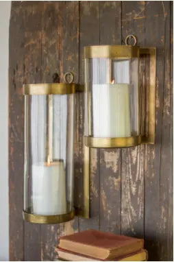 Glass & Brass Finish Wall Mounted Hurricane Kalalou