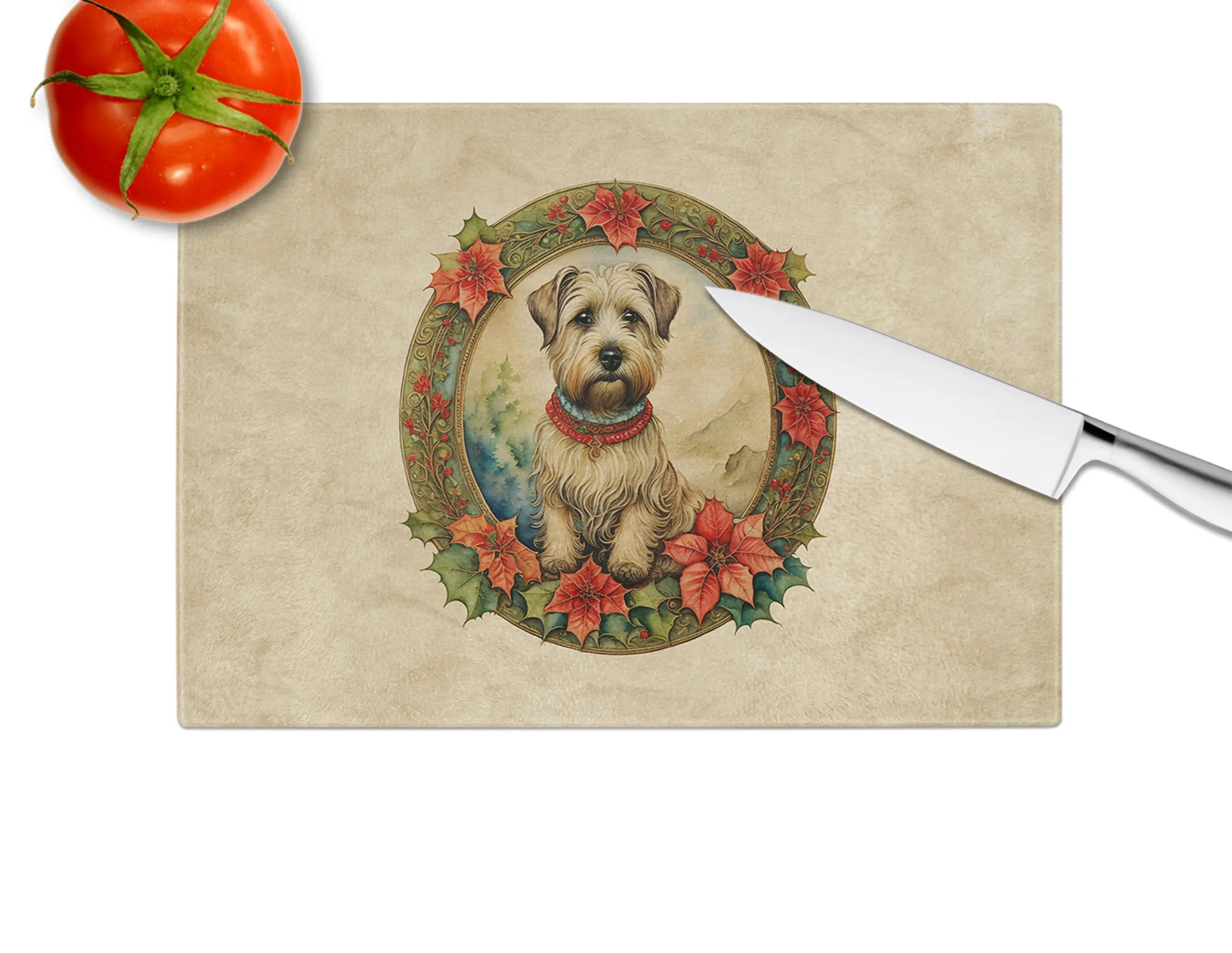 Glen of Imaal Terrier Christmas Flowers Glass Cutting Board Caroline's Treasures