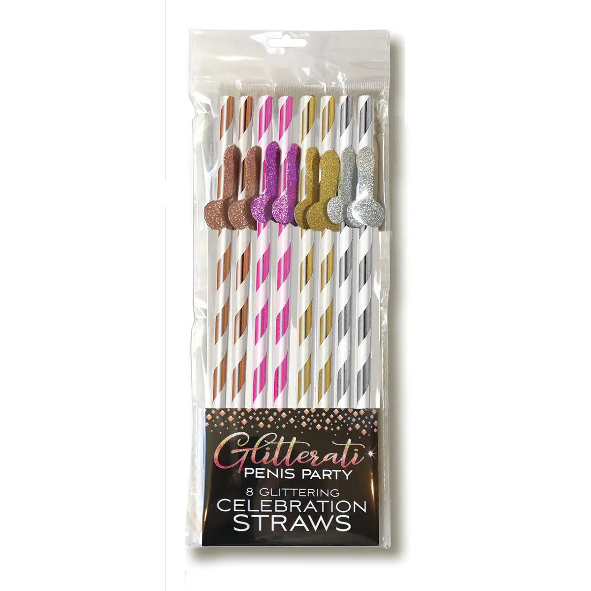 Glitterati Penis Party Tall Straws 8pk Little Genie
