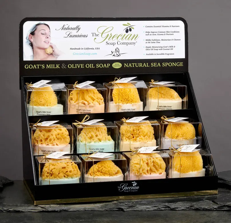 Goats Milk Sponge Soap with Premium Display Grecian Soap