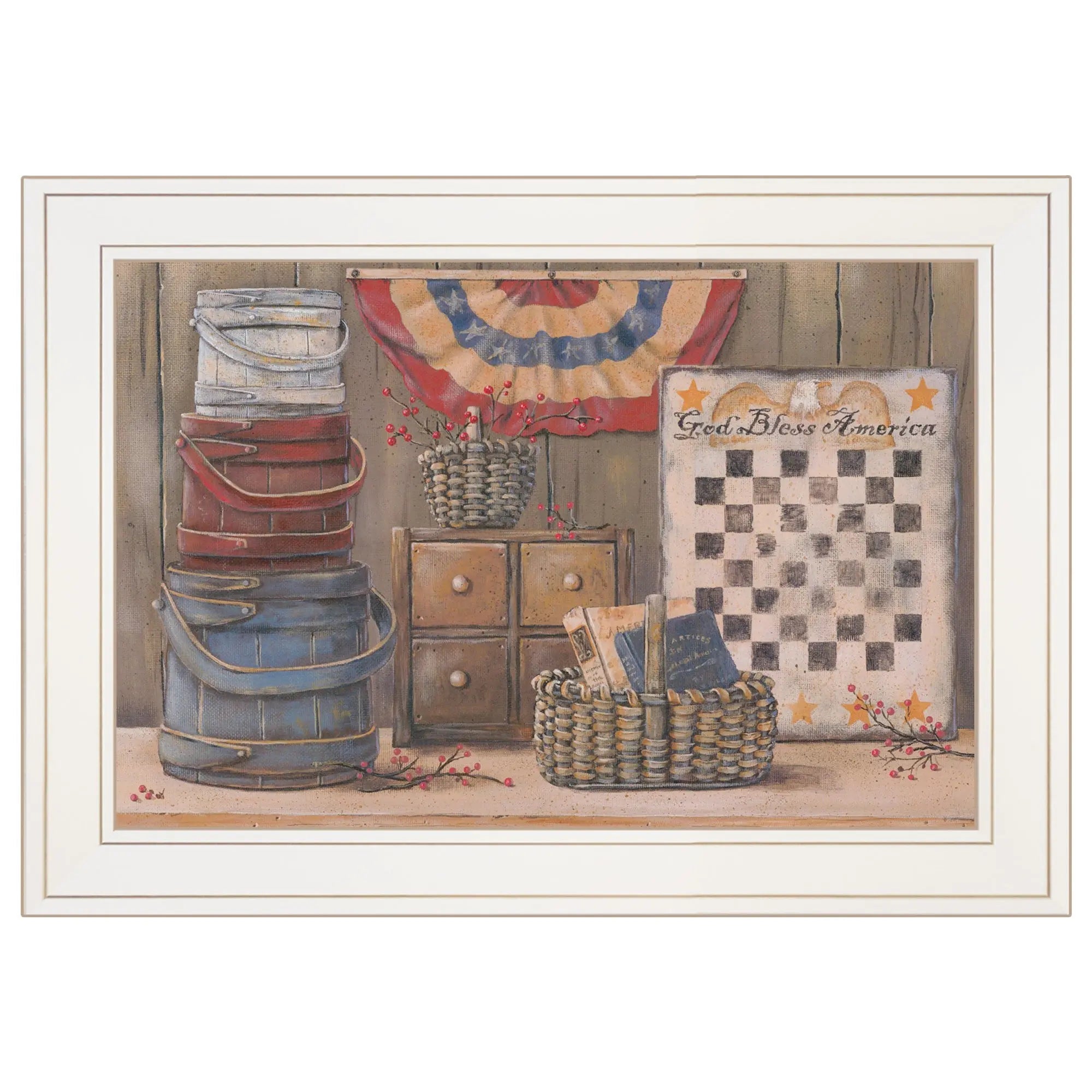 God Bless America 2 White Framed Print Wall Art - GreatEagleInc