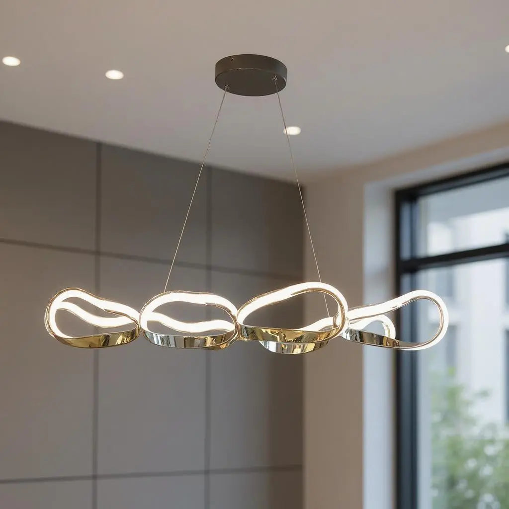 Gold And Silver Unique Statement Four Light Metal LED Dimmable Chandelier GreatEagleInc
