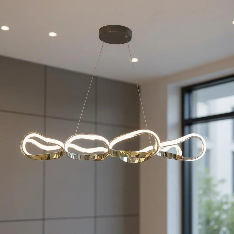 Gold And Silver Unique Statement Four Light Metal LED Dimmable Chandelier GreatEagleInc