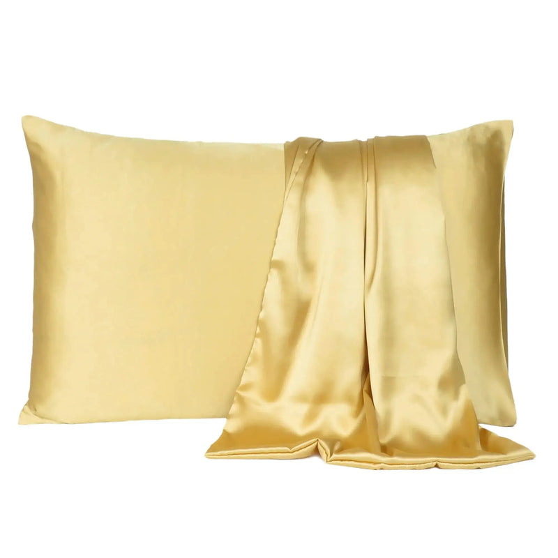 Gold Dreamy Set Of 2 Silky Satin King Pillowcases Homeroots Bed & Bath