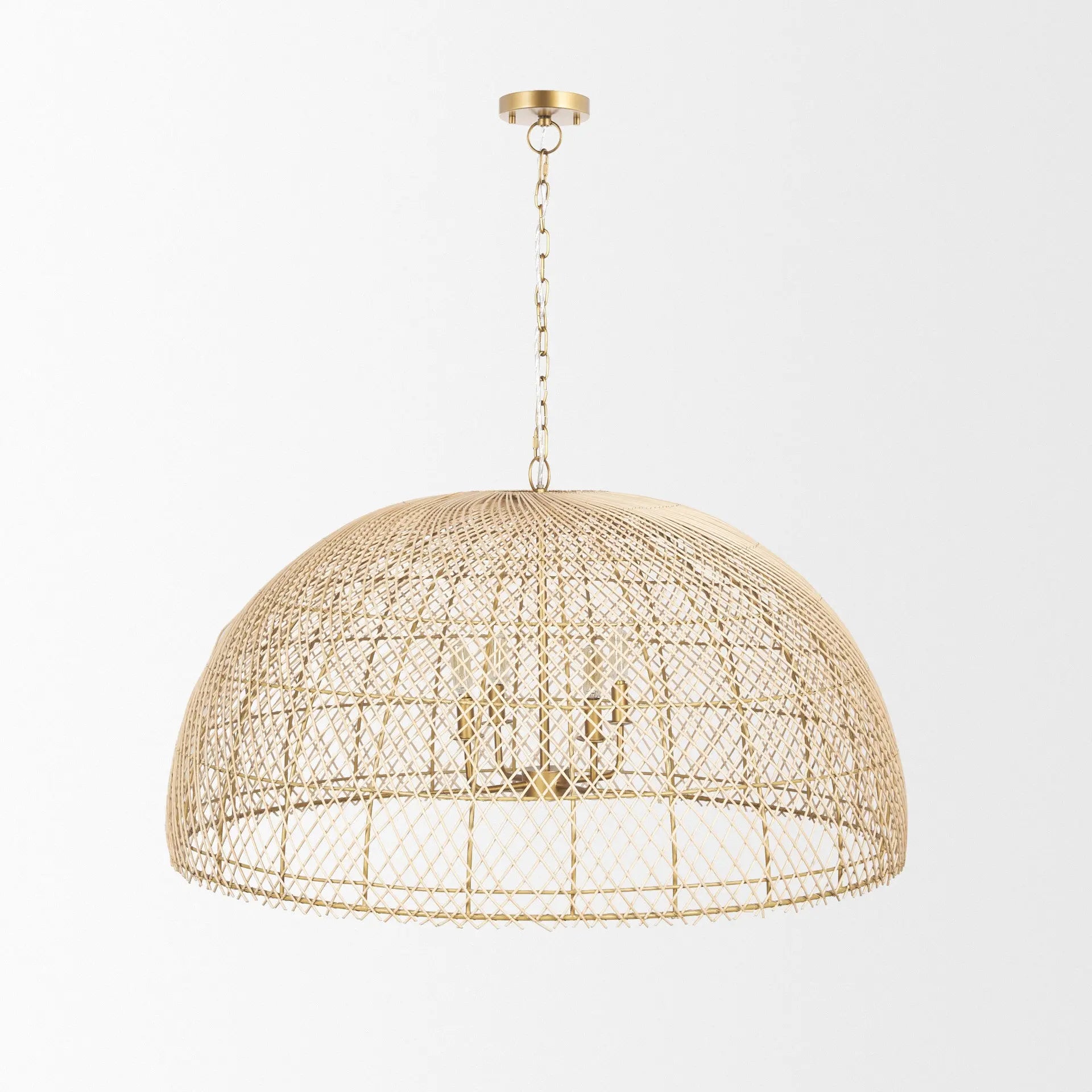 Gold Four Light Rattan Dimmable Chandelier With Gold Shades Homeroots Lighting