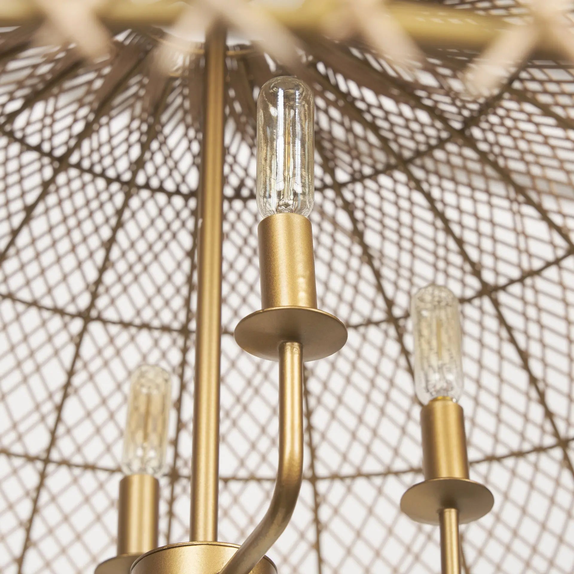 Gold Four Light Rattan Dimmable Chandelier With Gold Shades Homeroots Lighting