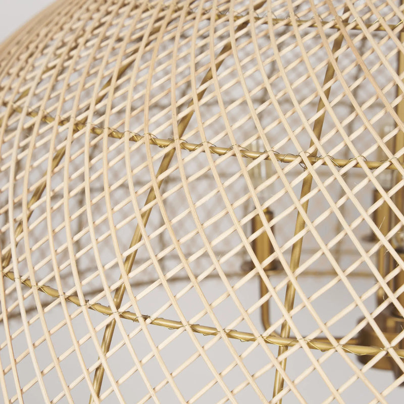 Gold Four Light Rattan Dimmable Chandelier With Gold Shades Homeroots Lighting