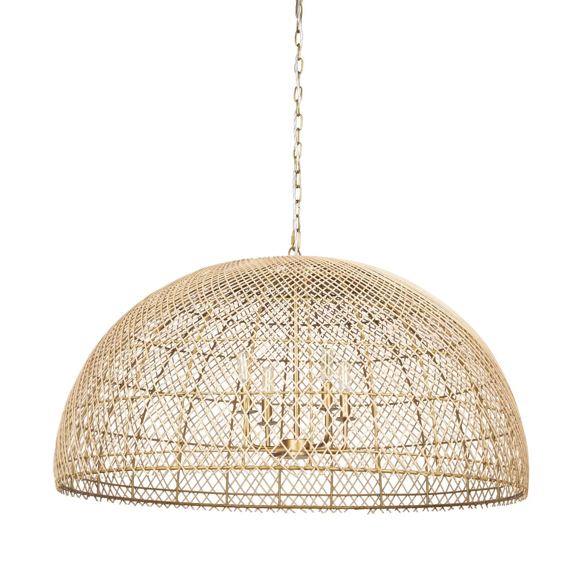 Gold Four Light Rattan Dimmable Chandelier With Gold Shades Homeroots Lighting