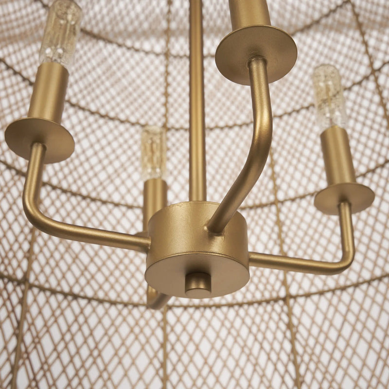 Gold Four Light Rattan Dimmable Chandelier With Gold Shades Homeroots Lighting