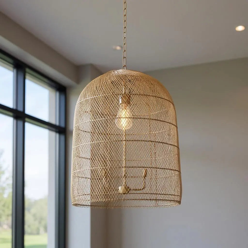 Gold Four Light Rattan Dimmable Chandelier With Gold Shades Homeroots Lighting
