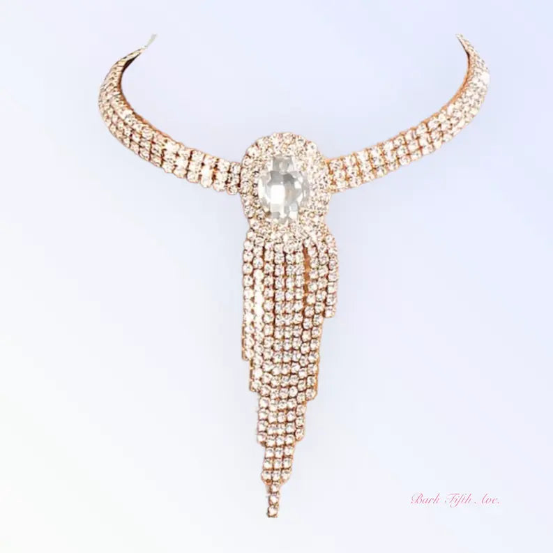 Gold Fringe Rhinestone Necklace Bark Fifth Avenue