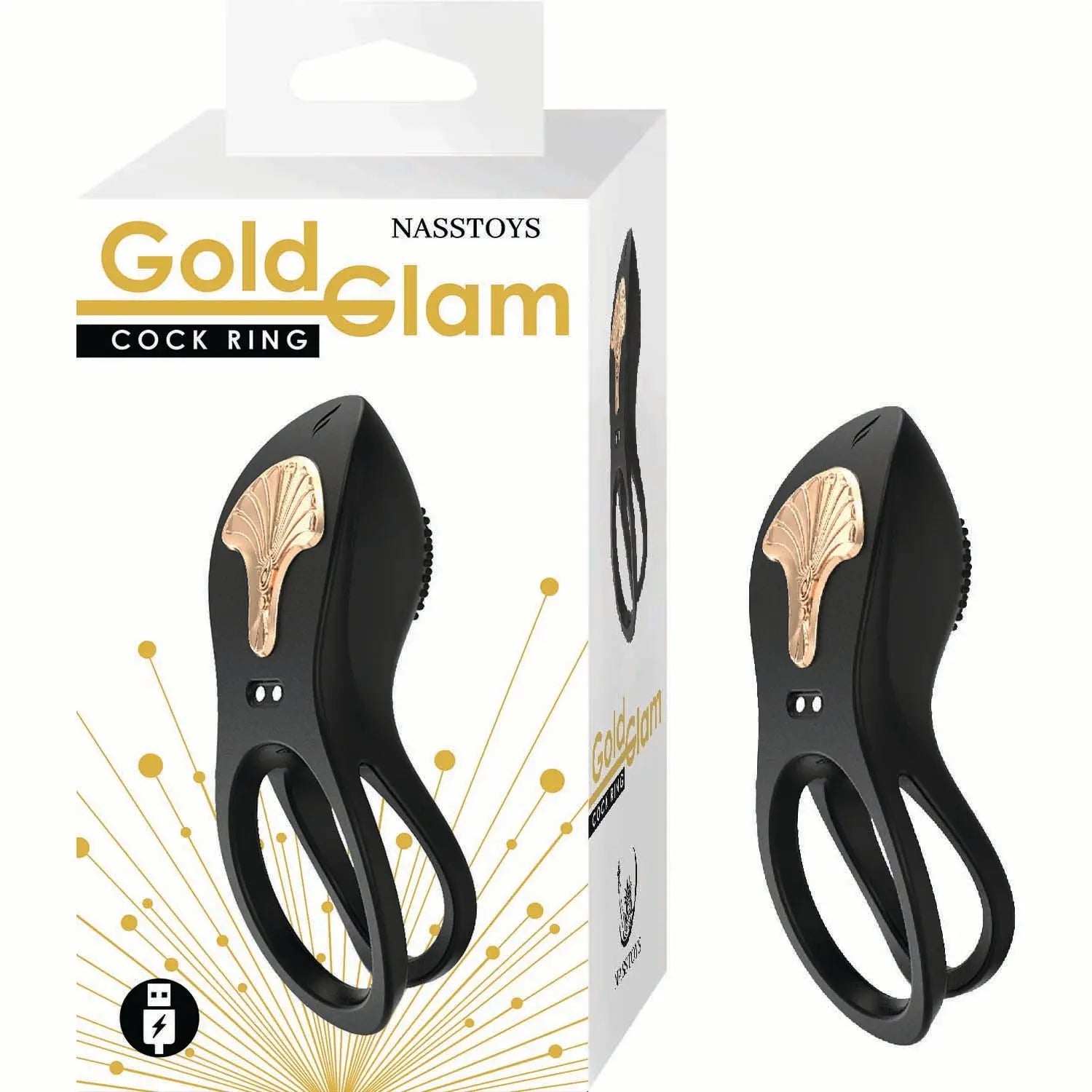 Gold Glam Cockring Black Nasstoys