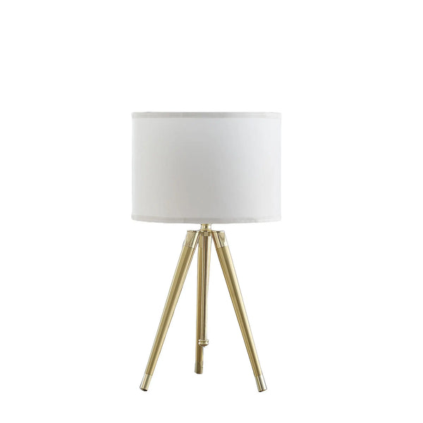 Gold Metal Adjustable Height Tripod Table Lamp With White Drum Shade Homeroots Lighting