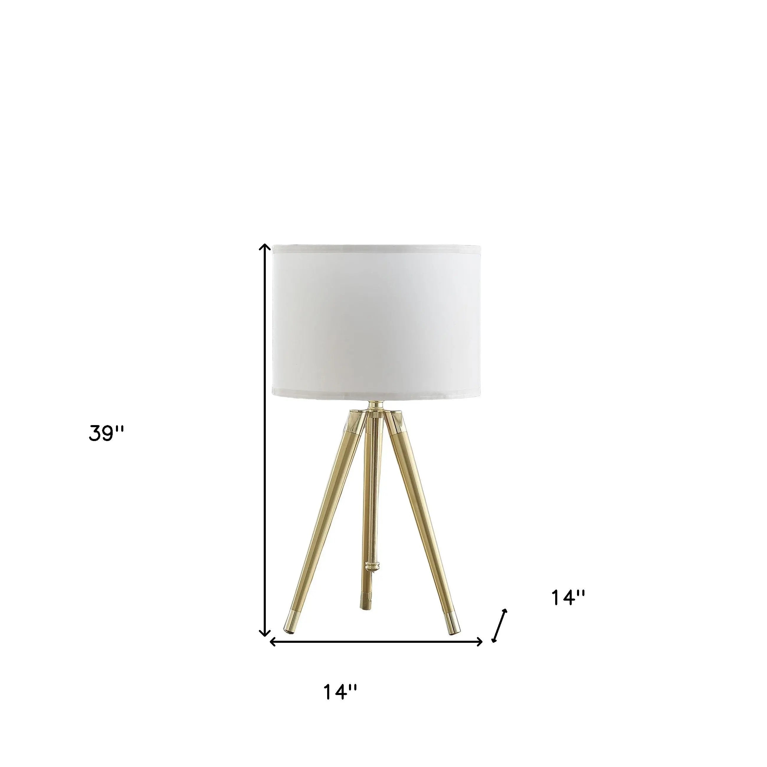 Gold Metal Adjustable Height Tripod Table Lamp With White Drum Shade Homeroots Lighting