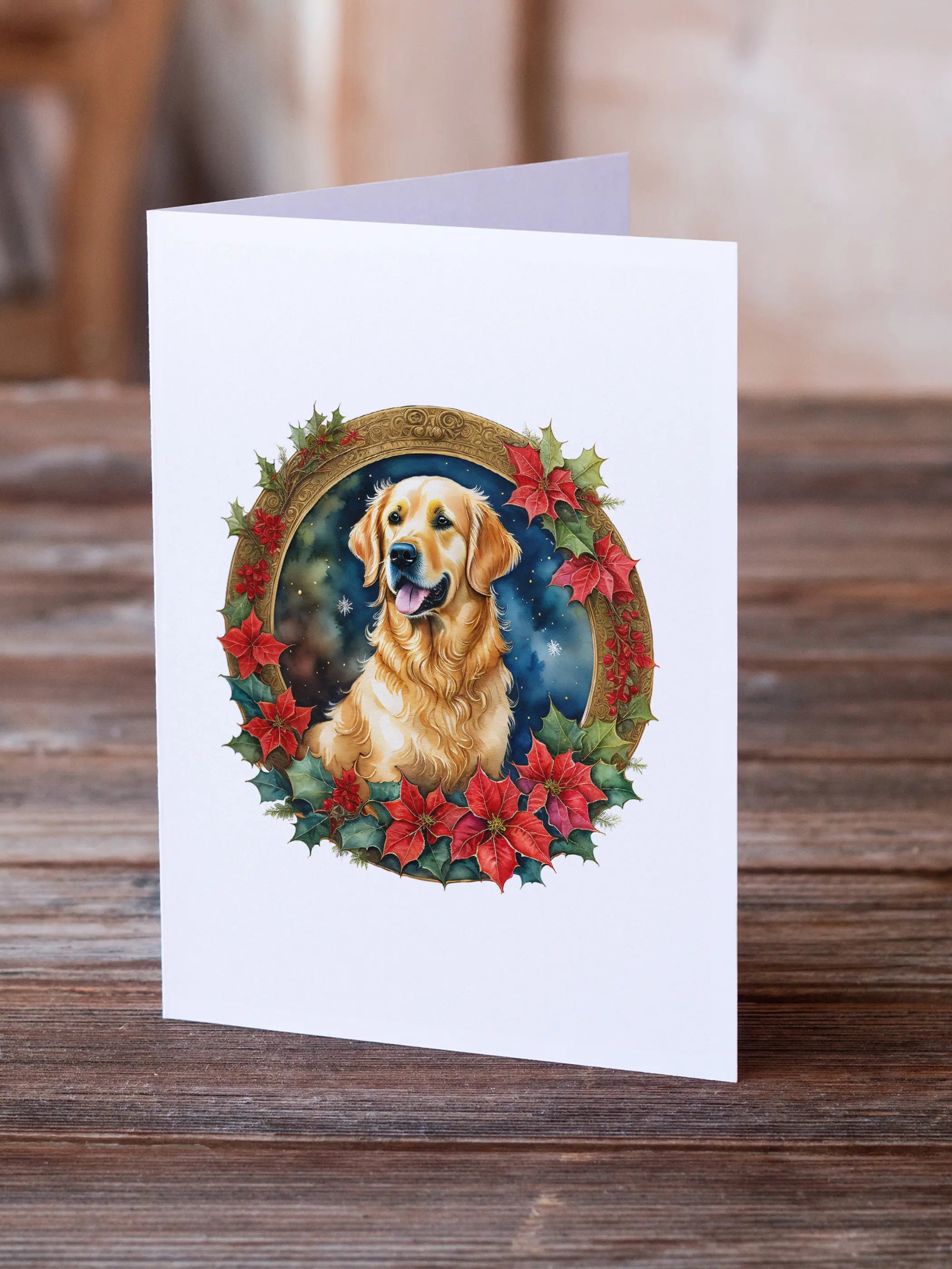 Golden Retriever Christmas Flowers Greeting Cards Pack of 8 Caroline's Treasures